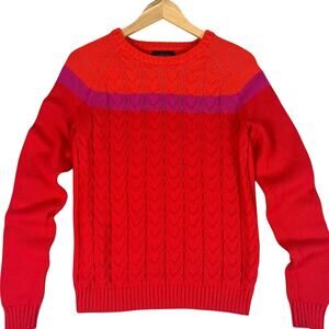 Lands End Drifter Cableknit Sweater Womens Small Red Purple Fisherman Coastal